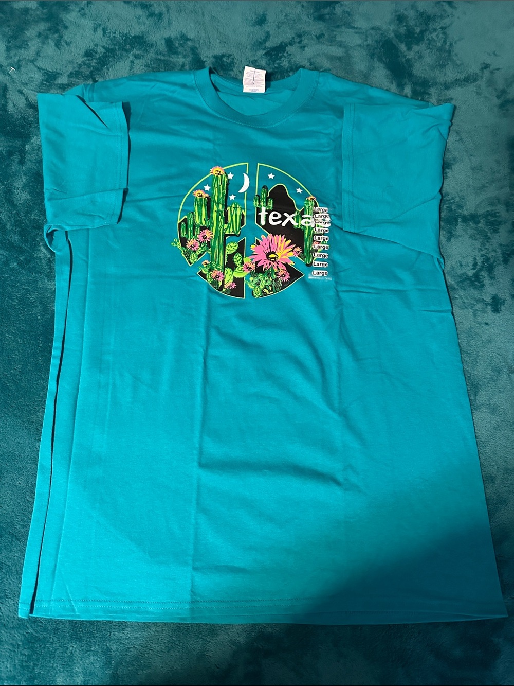 Port and Company Teal Texas Cactus Peace Graphic Tee